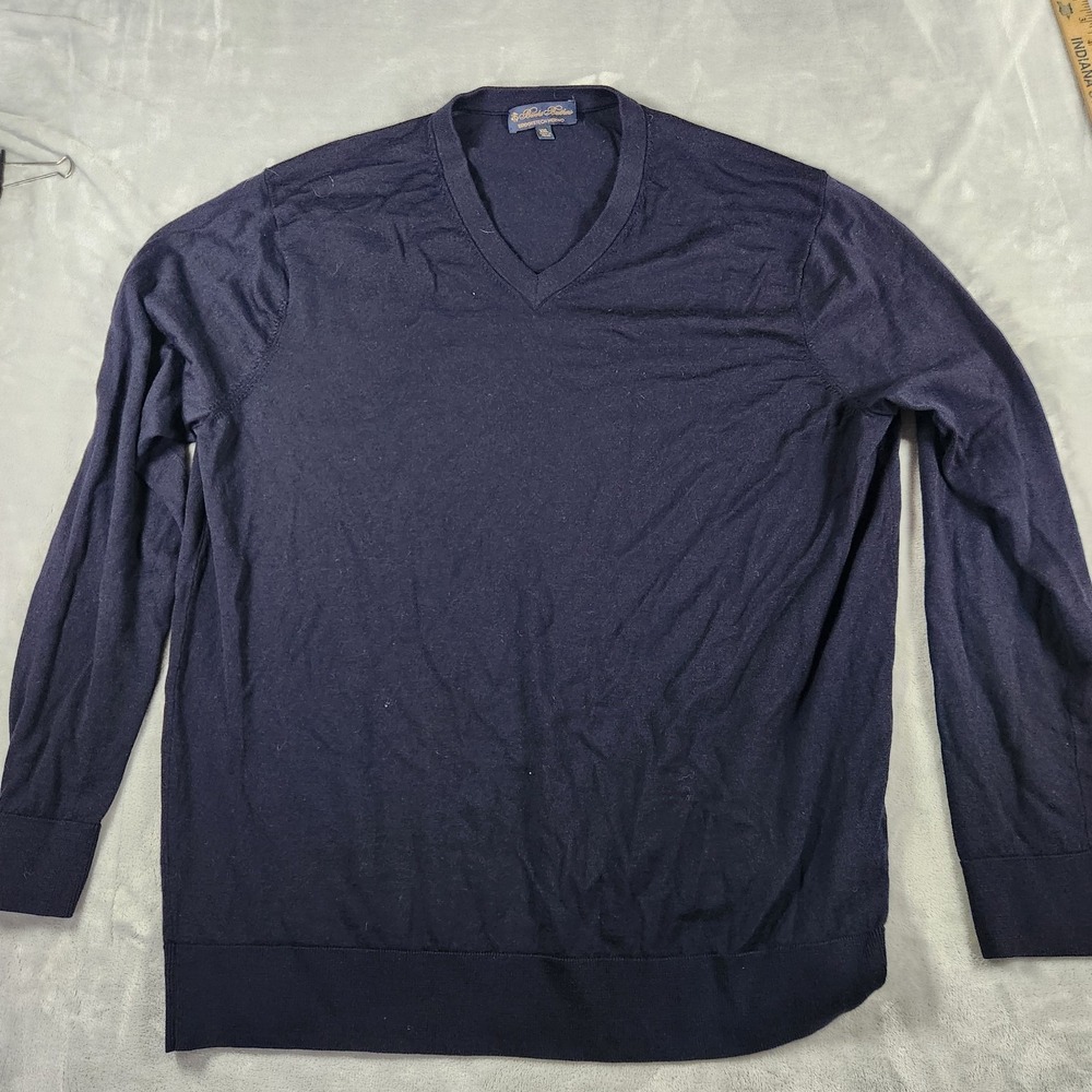 Brooks Brothers Mens XXL Navy V Neck Sweater BrooksTech Merino Wool Pullover